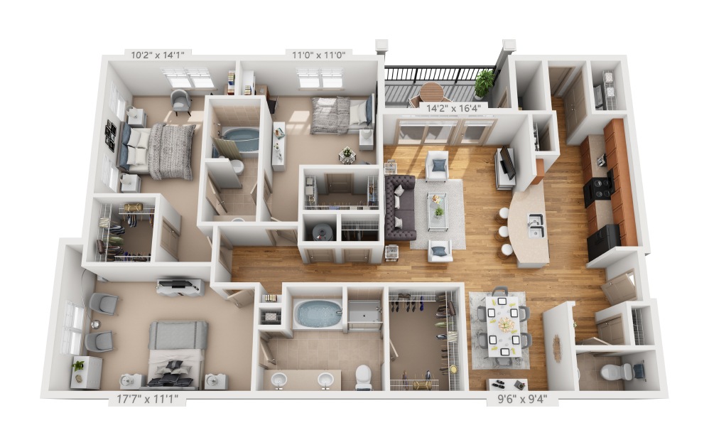 Jericho - 3 bedroom floorplan layout with 2.5 baths and 1601 square feet.