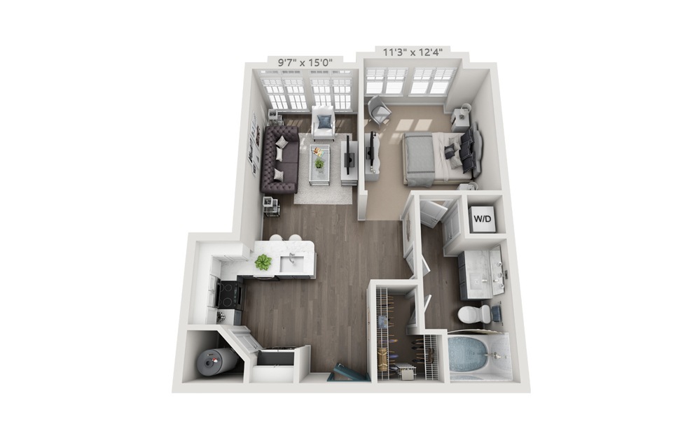 Adasville (Renovated) - 1 bedroom floorplan layout with 1 bath and 639 square feet.
