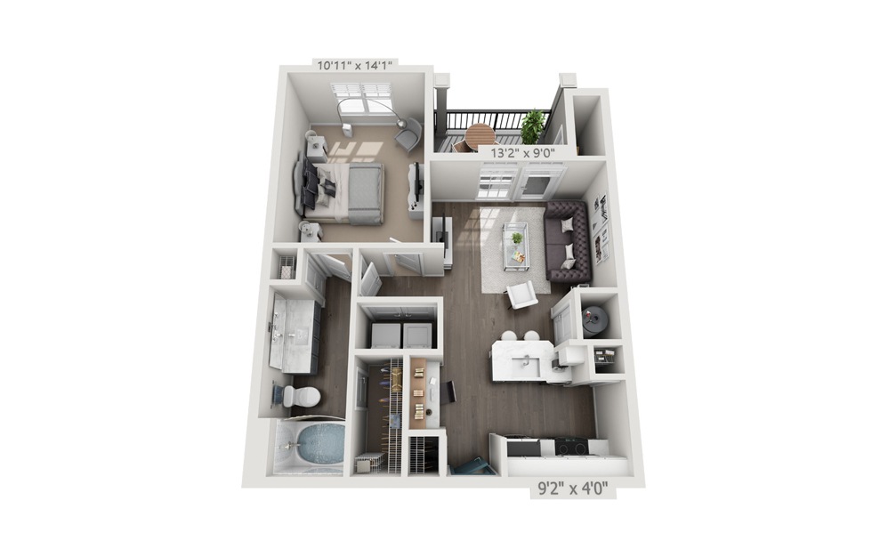 Baldrick (Renovated) - 1 bedroom floorplan layout with 1 bath and 650 square feet.
