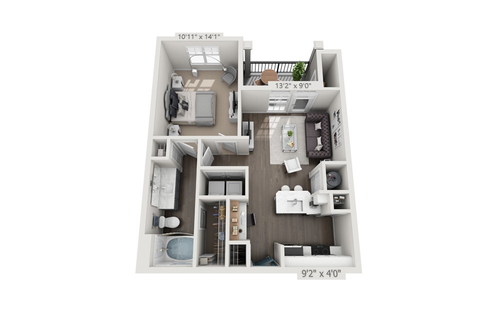 Baldrick Renovated 3D 1 Bed 1 Bath Floor Plan at Daniel Island Village