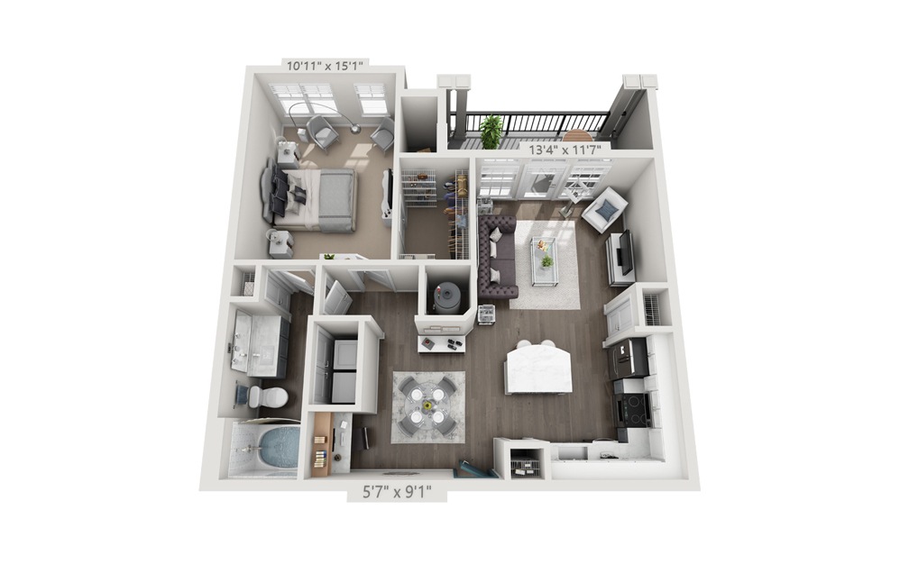 Branford Renovated 3D 1 Bed 1 Bath Floor Plan at Daniel Island Village