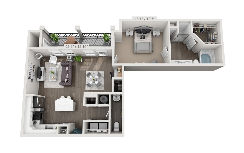 Chelsea (Renovated) - 1 bedroom floorplan layout with 1.5 bath and 978 square feet.