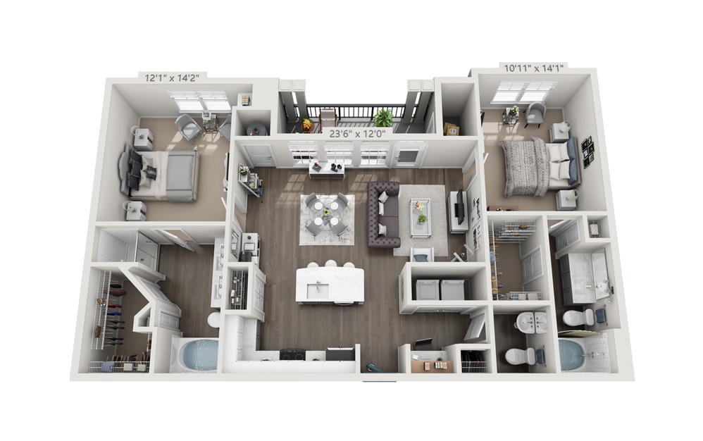 Corsada - 2 bedroom floorplan layout with 2 bathrooms and 1238 square feet