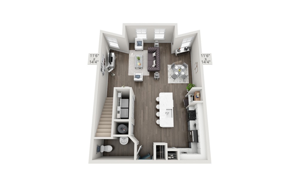 Edinburgh - 2 bedroom floorplan layout with 2.5 baths and 1454 square feet. (Floor 1)