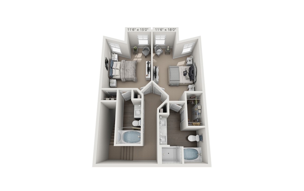 Edinburgh - 2 bedroom floorplan layout with 2 bathrooms and 1454 square feet (Floor 2)