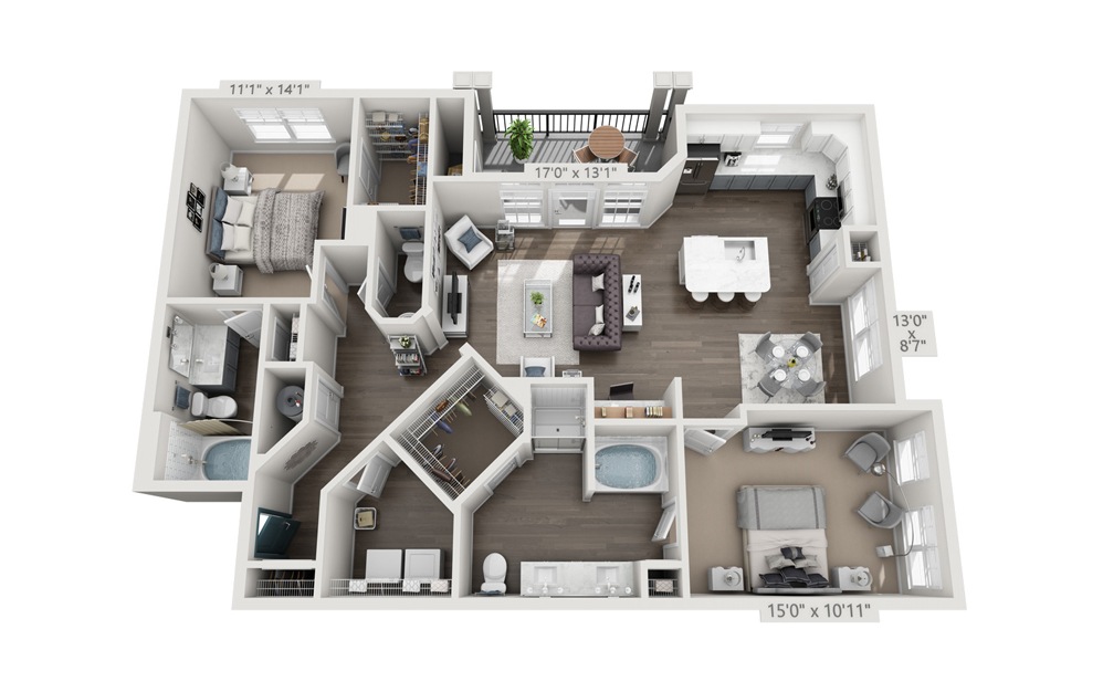 Fairbanks - 2 bedroom floorplan layout with 2 bathrooms and 1350 square feet