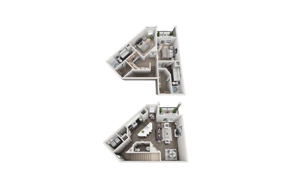 Fettersea - 2 bedroom floorplan layout with 2 bathrooms and 1494 square feet