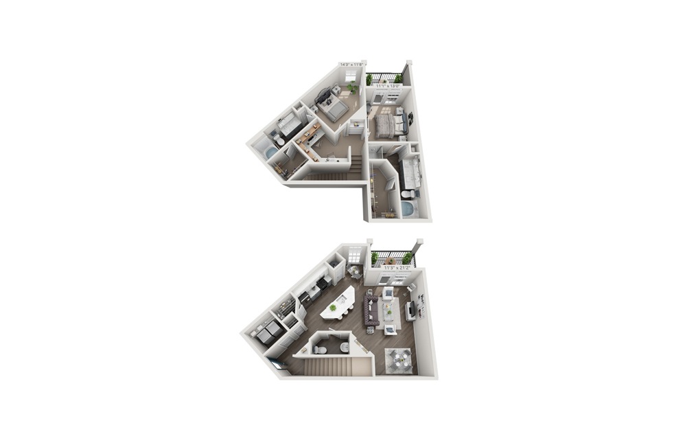 Fettersea - 2 bedroom floorplan layout with 2.5 baths and 1494 square feet.