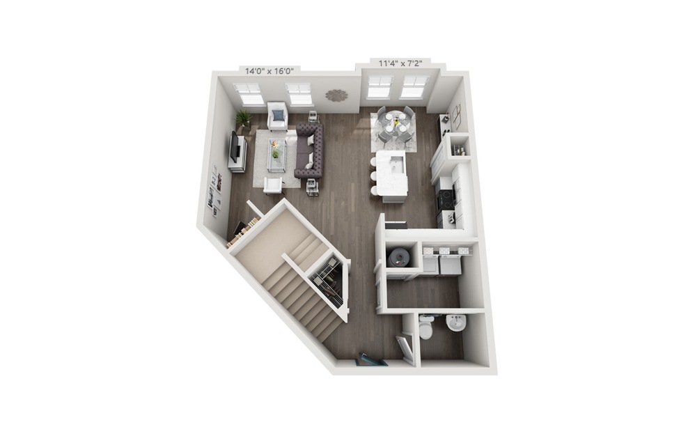 Halis - 2 bedroom floorplan layout with 2.5 baths and 1598 square feet. (Floor 1)