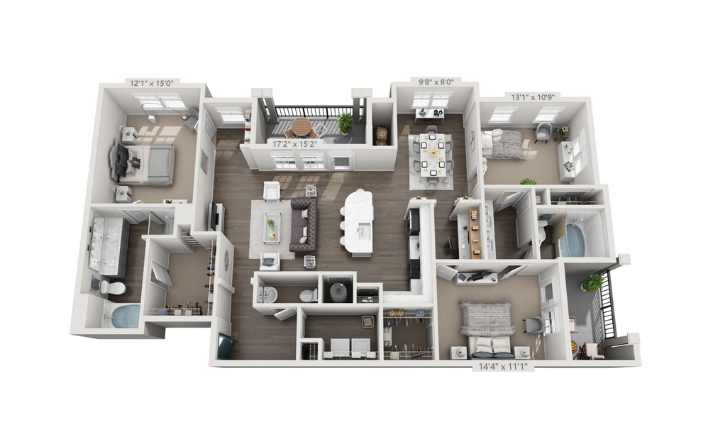 Harbin (Renovated) - 3 bedroom floorplan layout with 2.5 baths and 1704 square feet.