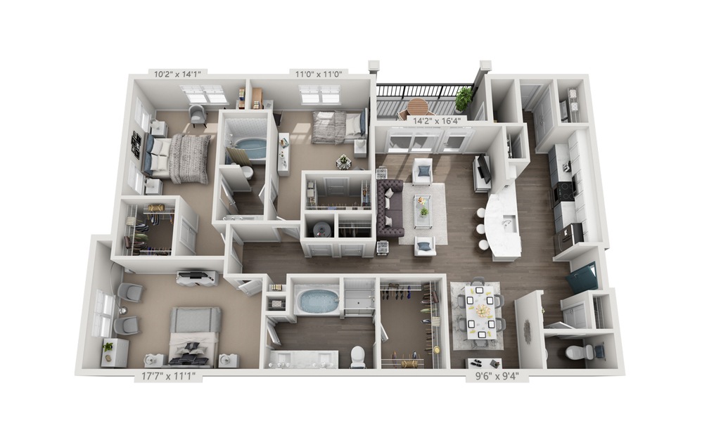 Jericho - 3 bedroom floorplan layout with 2 bathrooms and 1612 square feet