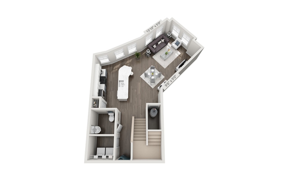 Kensington (Renovated) - 2 bedroom floorplan layout with 2.5 baths and 1686 square feet. (Floor 1)