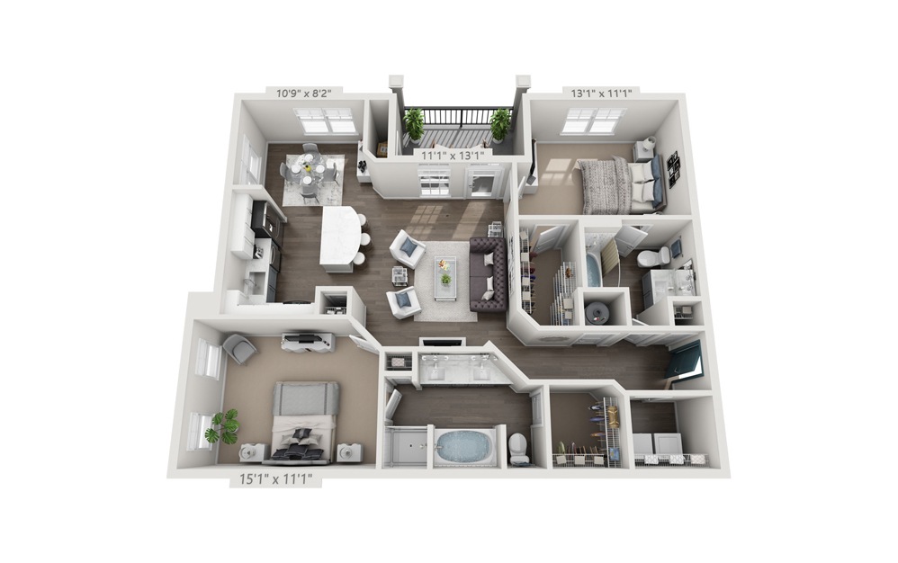Pierpont (Renovated) - 2 bedroom floorplan layout with 2 baths and 1177 square feet.