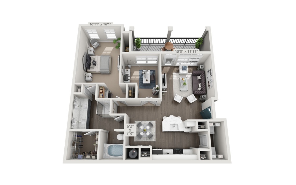 Seabrook  - 1 bedroom floorplan layout with 1 bath and 1027 square feet.