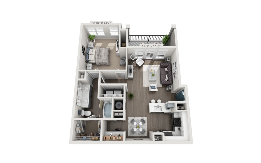 Seaton Renovated 3D 1 Bed 1 Bath Floor Plan at Daniel Island Village